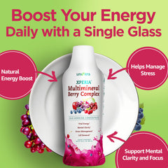 Univera Xperia Concentrate bottle being poured highlights convenient 30-day supply.