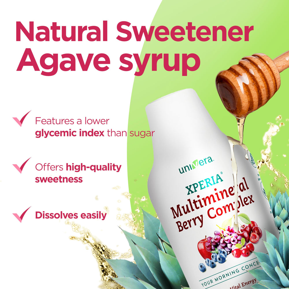 Univera Xperia Concentrate poured into glass emphasizes refreshing taste.
