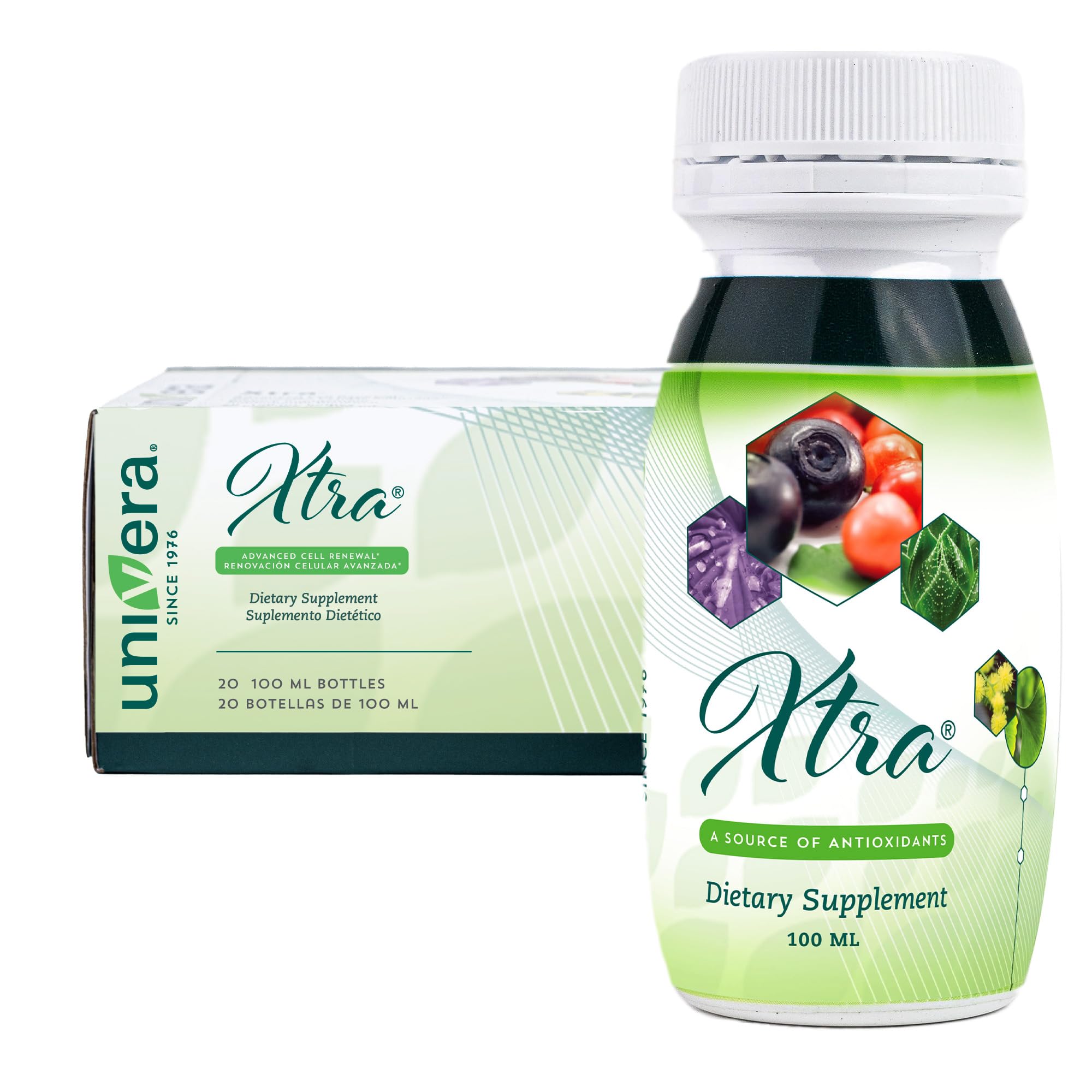 Univera Xtra Minis fruit complex bottle showing the full formula for daily focus