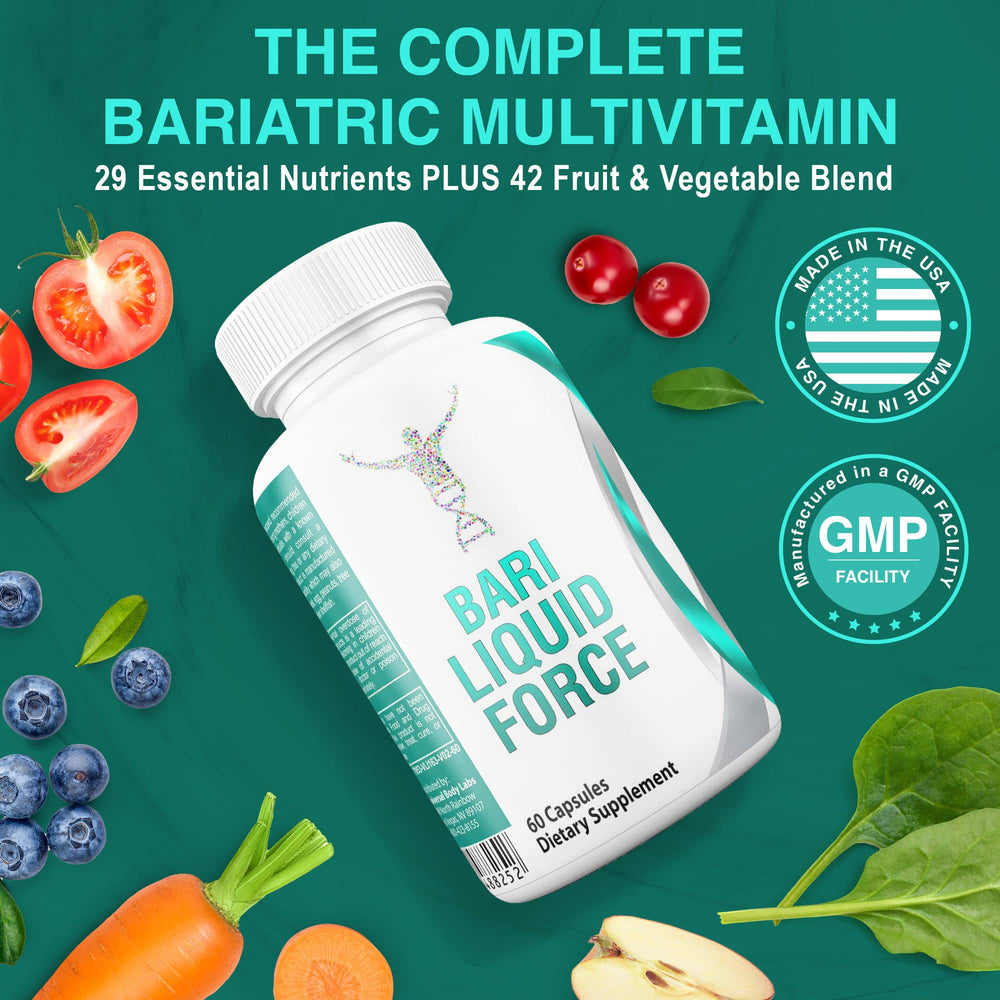 Universal Body Labs Bariatric Liquid Force gel capsules close-up detail.