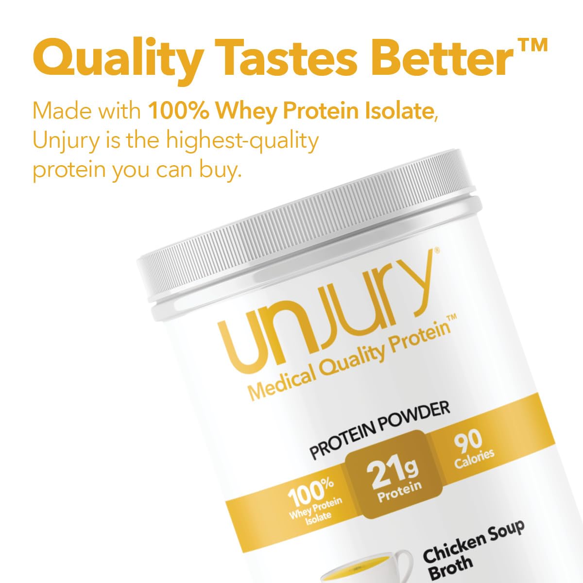 Unjury chicken soup protein powder mixing in cup for quick low-carb boost