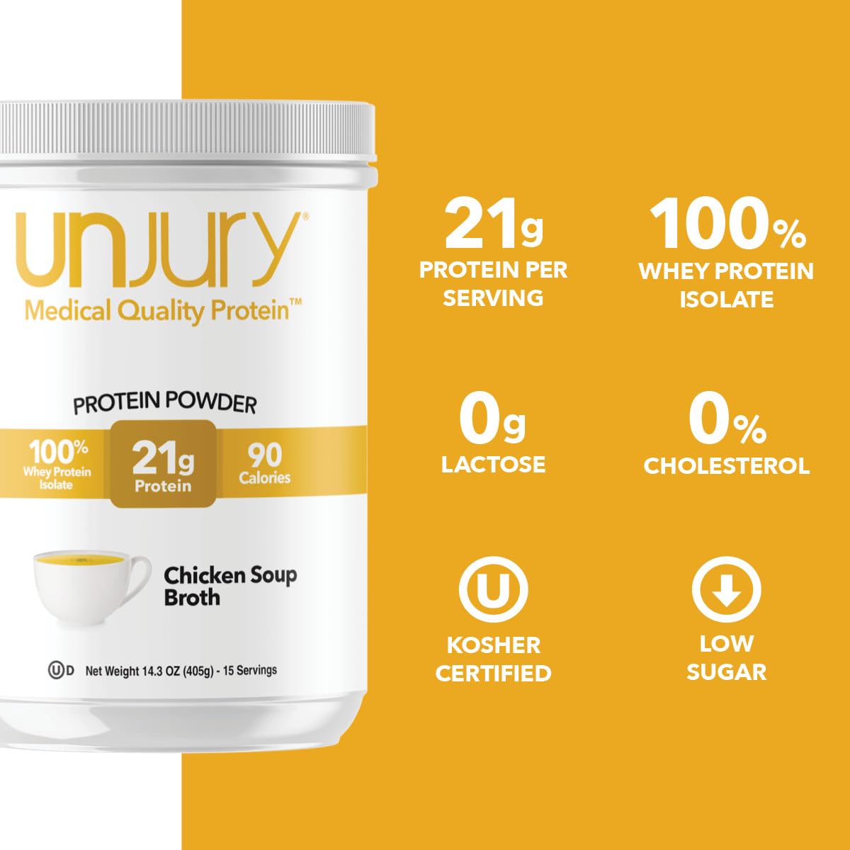 Unjury chicken soup whey powder dissolving in warm water for savory flavor