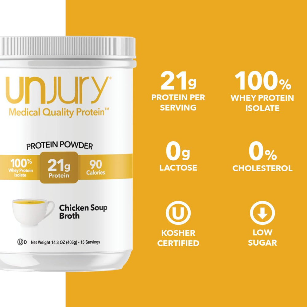 Unjury chicken soup whey powder dissolving in warm water for savory flavor