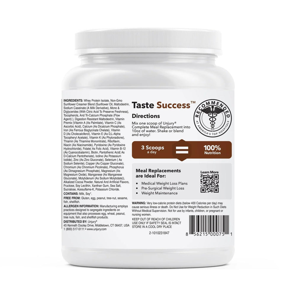 Unjury chocolate meal replacement shake served in glass for convenient on-the-go nutrition.
