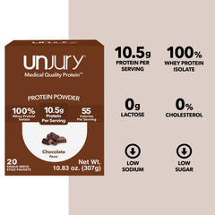 Chocolate Unjury being stirred into milk for a protein boost.