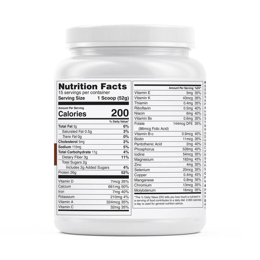 Unjury chocolate whey isolate powder being poured for a high-protein, low-carb shake.