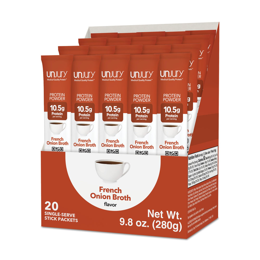 Unjury French Onion stick pack ready for on-the-go protein