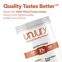 Unjury French Onion whey protein scoop ready to mix