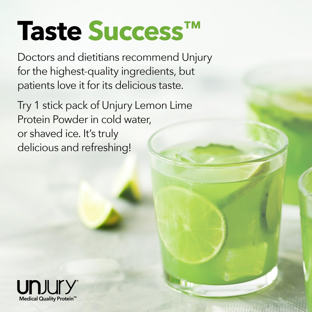 Unjury Lemon Lime gluten-free kosher icons emphasize trusted formulation.