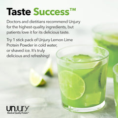 Unjury Lemon Lime gluten-free kosher icons emphasize trusted formulation.