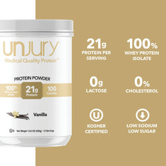 Unjury Vanilla protein shake in a mug with cream.
