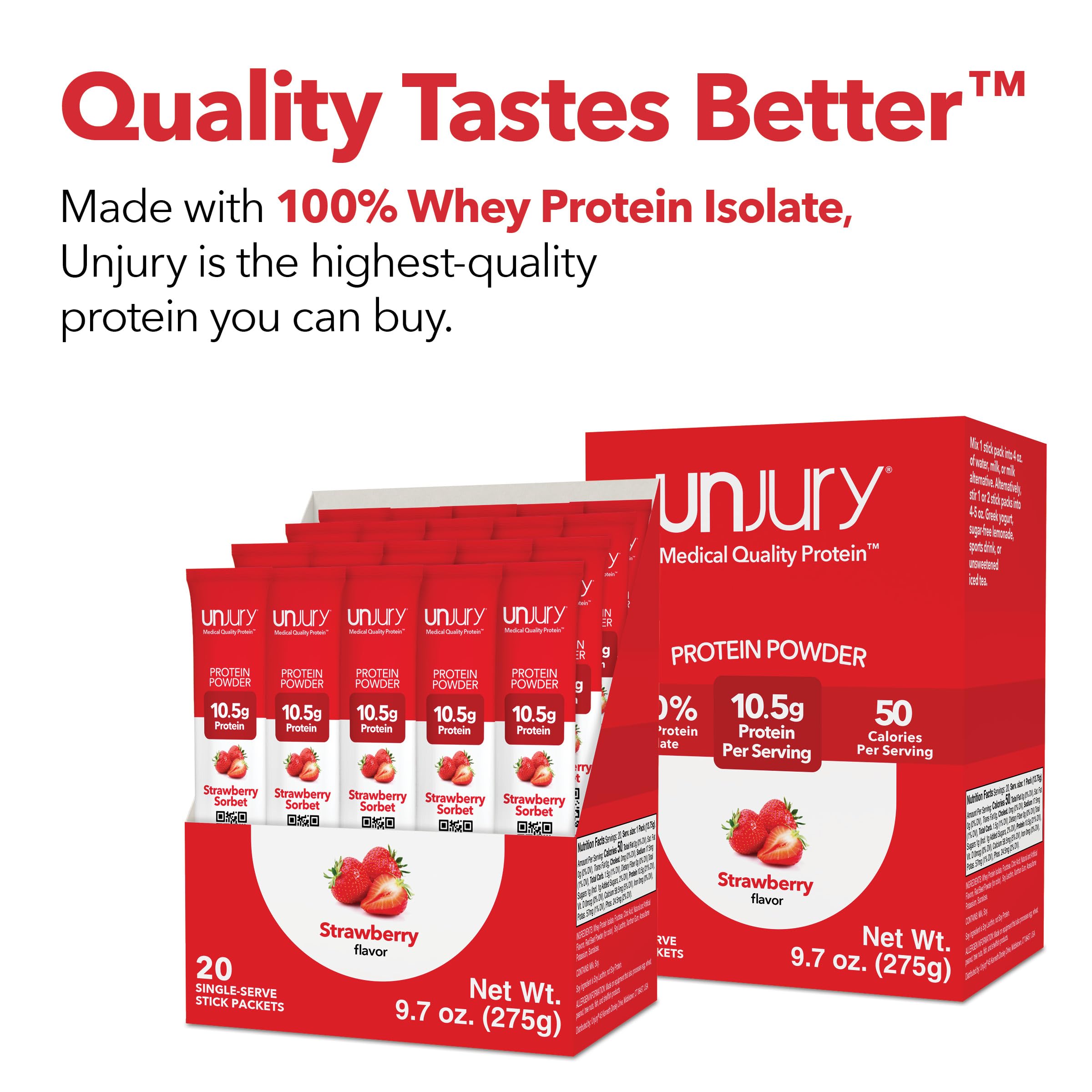 Unjury whey isolate bottle label communicates quality and kosher certification