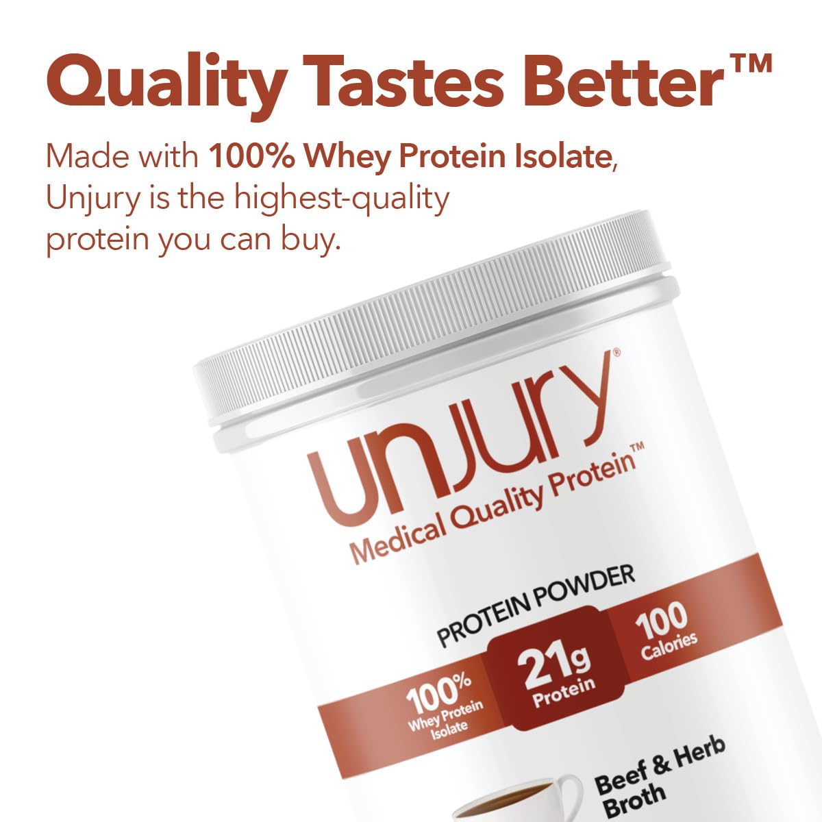 Scoop of Unjury whey protein isolate highlights high-quality protein source.