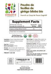UNLEASH'D ORGANIC Ginkgo Biloba Powder measuring scoop for easy portioning