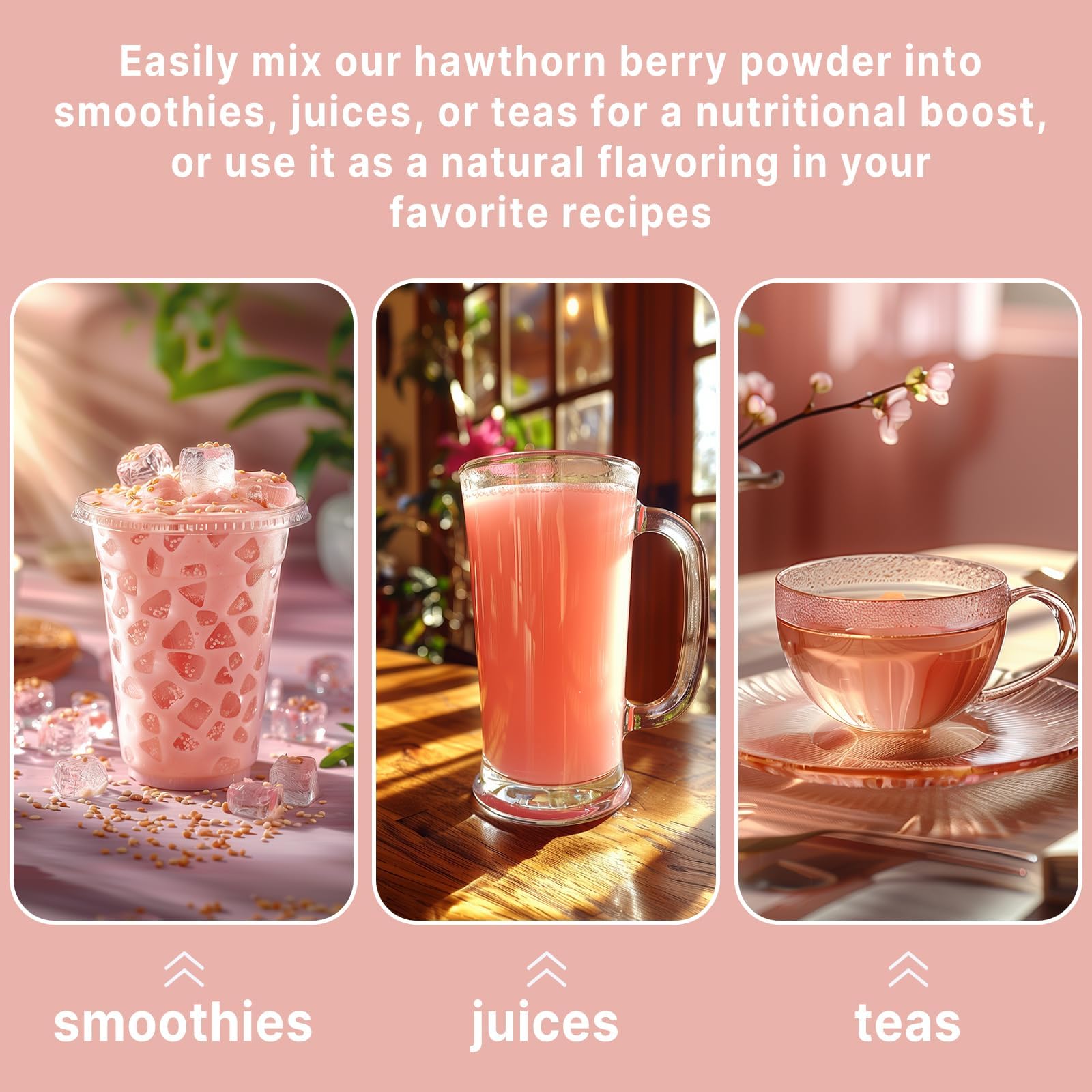 Hawthorn powder blended into a smoothie for easy daily nutrition