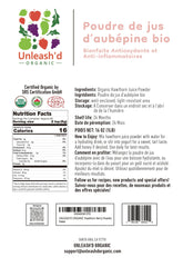 UNLEASH'D ORGANIC Hawthorn powder packaging closeup shows clean ingredients