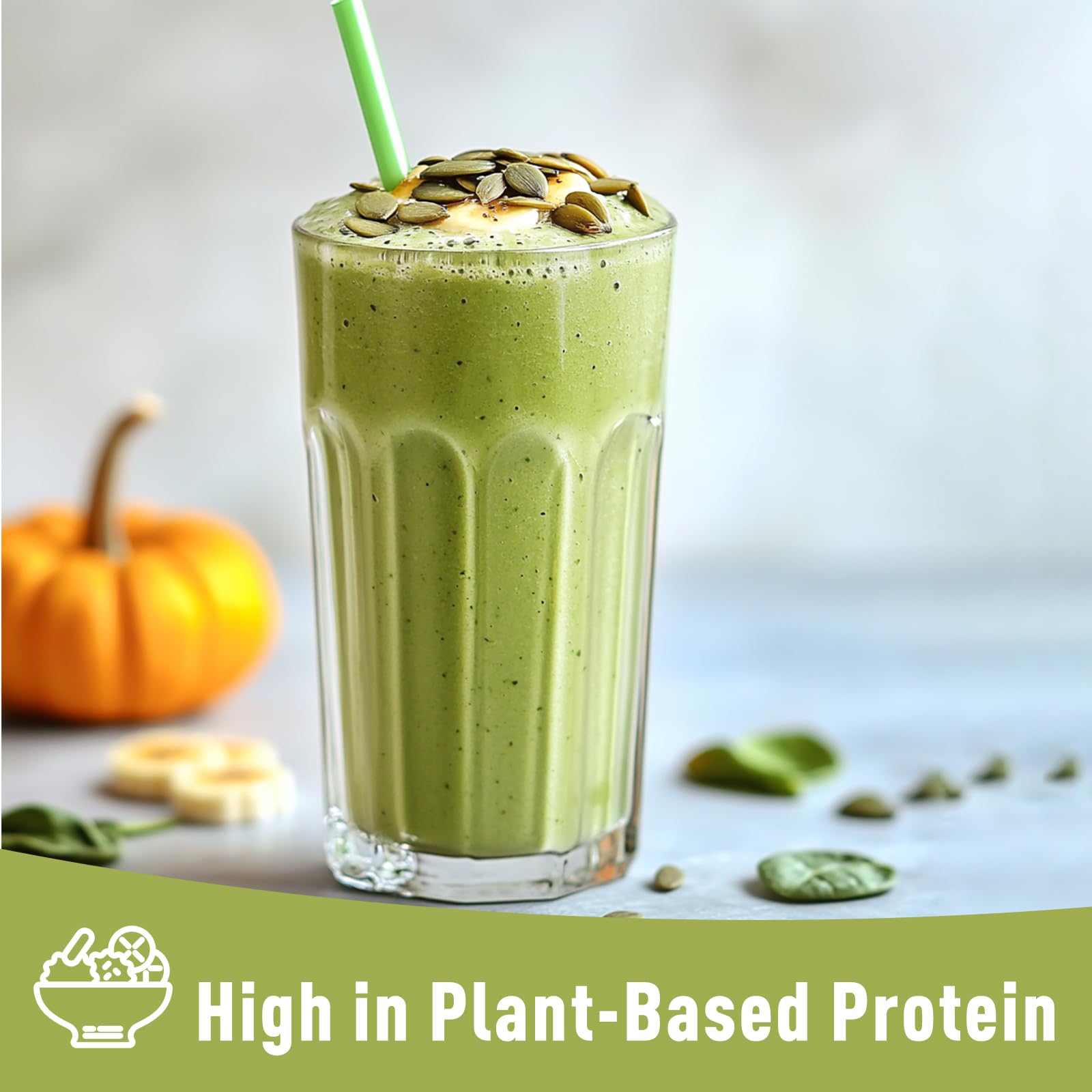 Unleash’d Organic pumpkin seed protein powder stirred into a bowl for a meal.