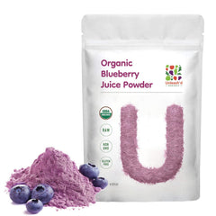 UNLEASH'D ORGANIC Blueberry Powder bottle pour highlights antioxidant-rich supplement use