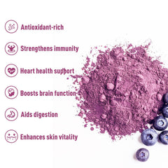 UNLEASH'D ORGANIC Blueberry Powder in bowl ready to mix into drinks