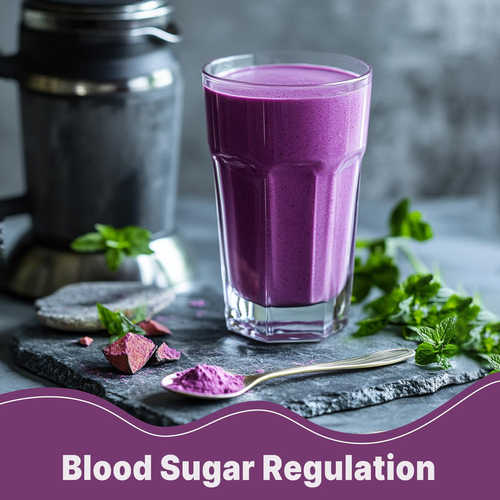 Kitchen scene featuring UNLEASH'D ORGANIC Purple Potato Powder as a versatile pantry staple.