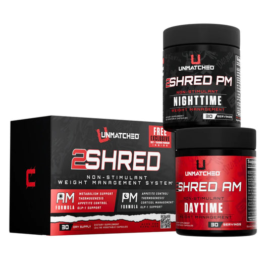 Unmatched 2Shred AM bottle on table to support daytime fat burning without jitters