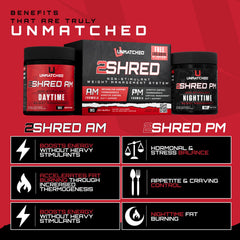 Unmatched 2Shred AM capsules closeup highlighting natural ingredients for fat oxidation