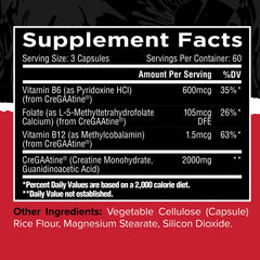 Unmatched CreGAAtine label closeup reveals creatine and GAA blend for performance