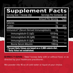 Side view of Unmatched Immuno-IGG bottle highlighting ImmunoLin and non dairy immunoglobulin.