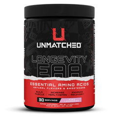 Unmatched Longevity EAA pink lemonade bottle pour supports daily training routines