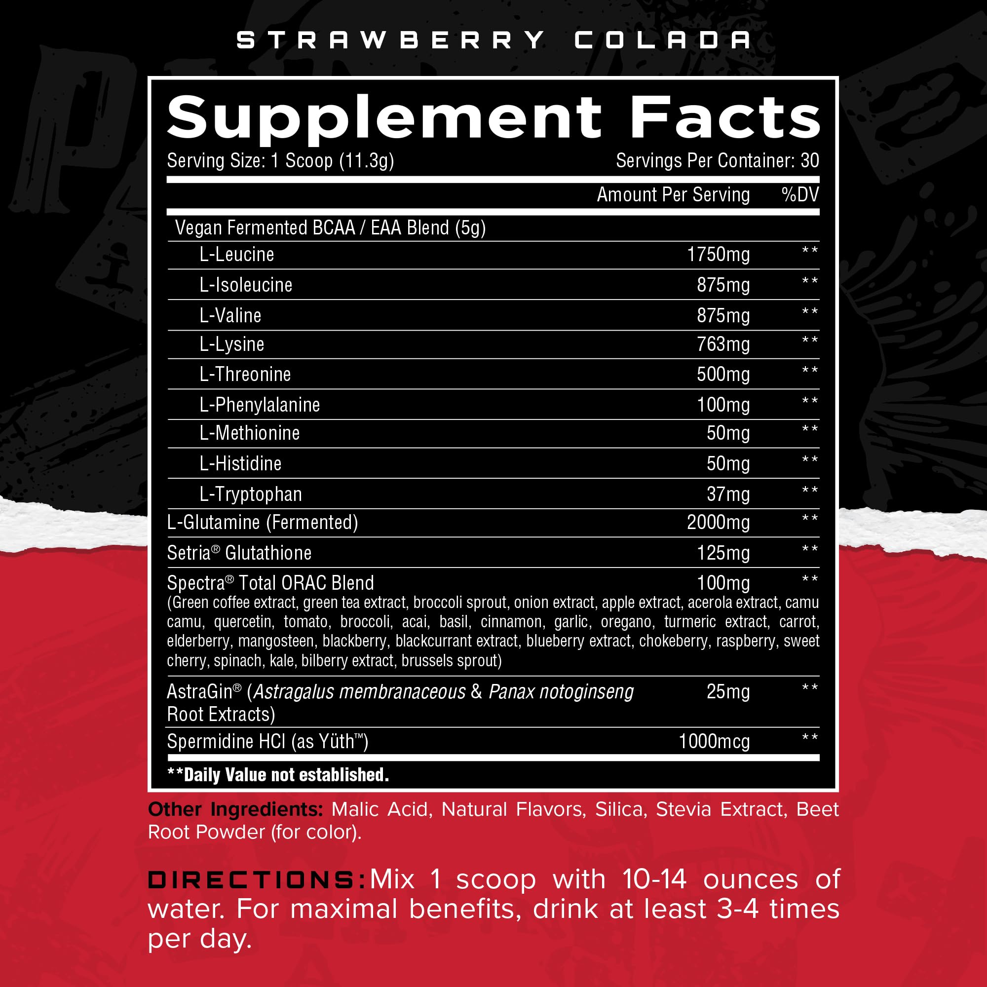 Unmatched Longevity EAA Strawberry Colada pour ready for post-workout mix.