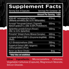 Unmatched Longevity Test ingredients spread featuring ashwagandha and tongkat ali