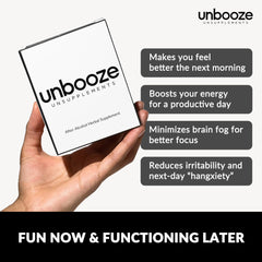 Unsupplements Unbooze capsules closeup showing vegan, gluten-free formula.