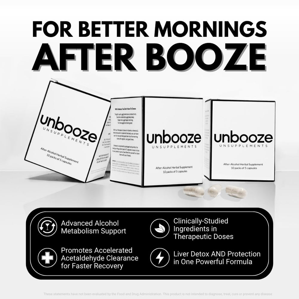 Unsupplements Unbooze pack mockup for on-the-go recovery.