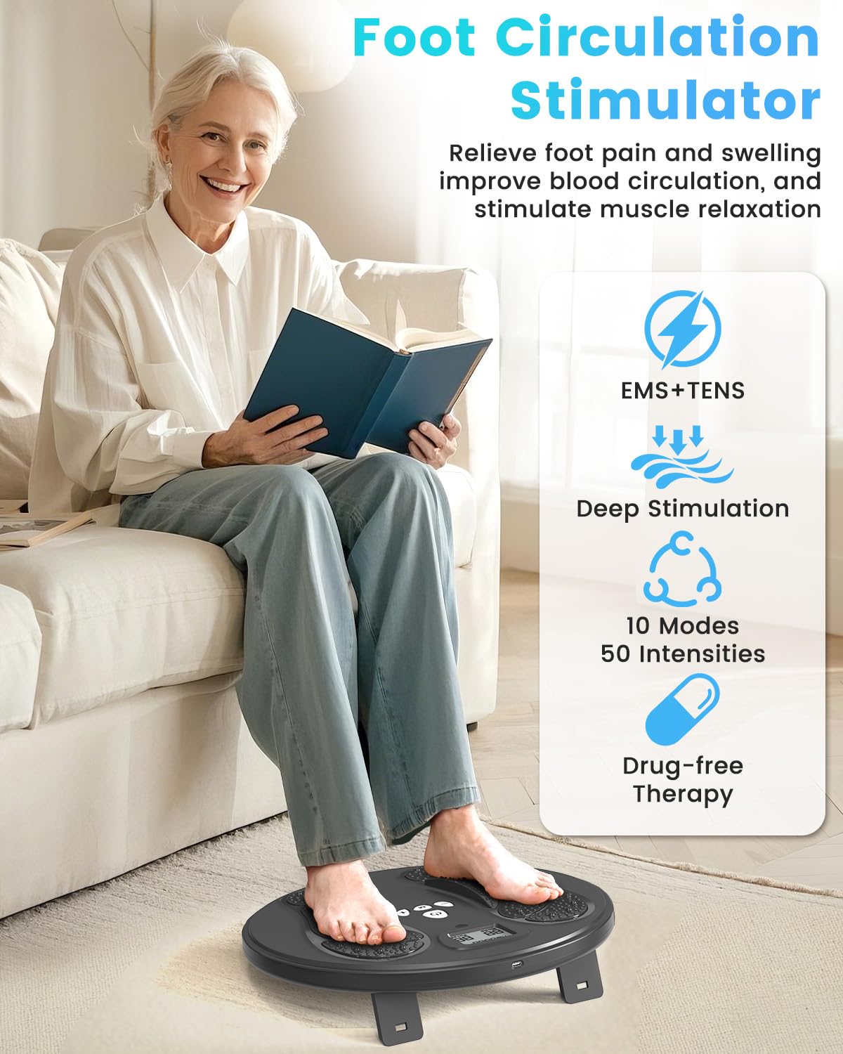 Uoboo foot massager showing 10 modes for customizable relief