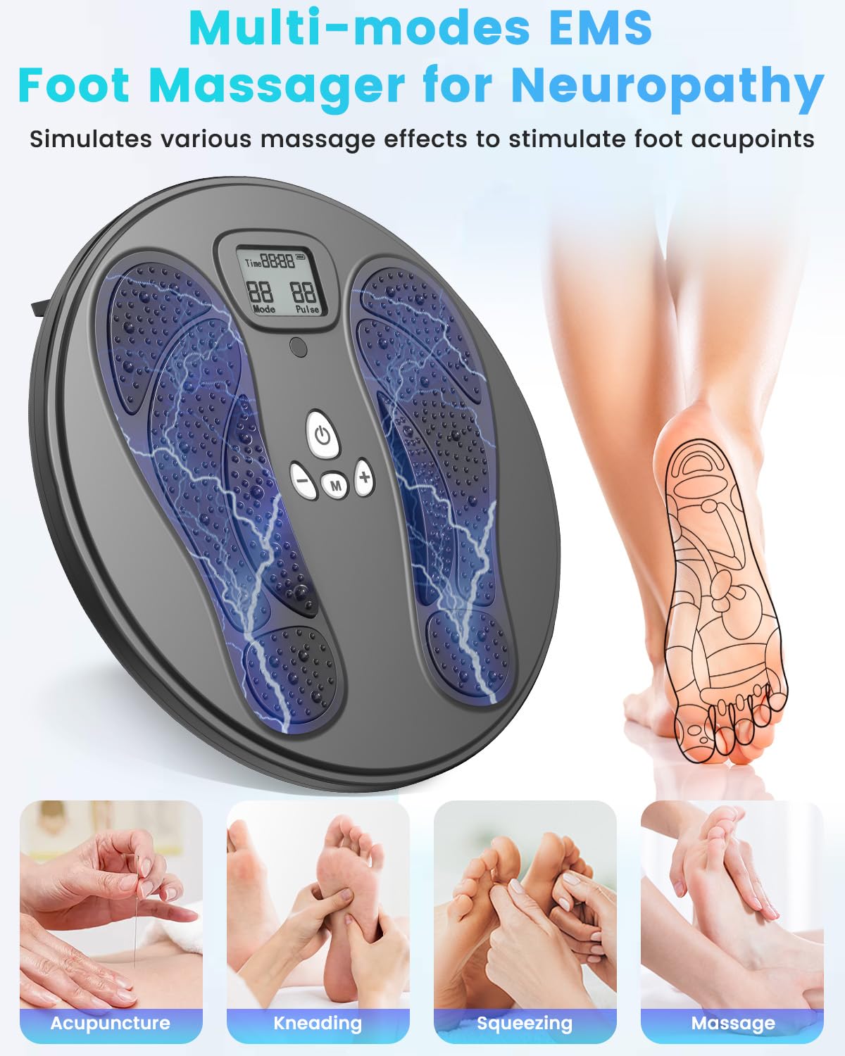 Uoboo foot massager with wireless operation for hands-free use