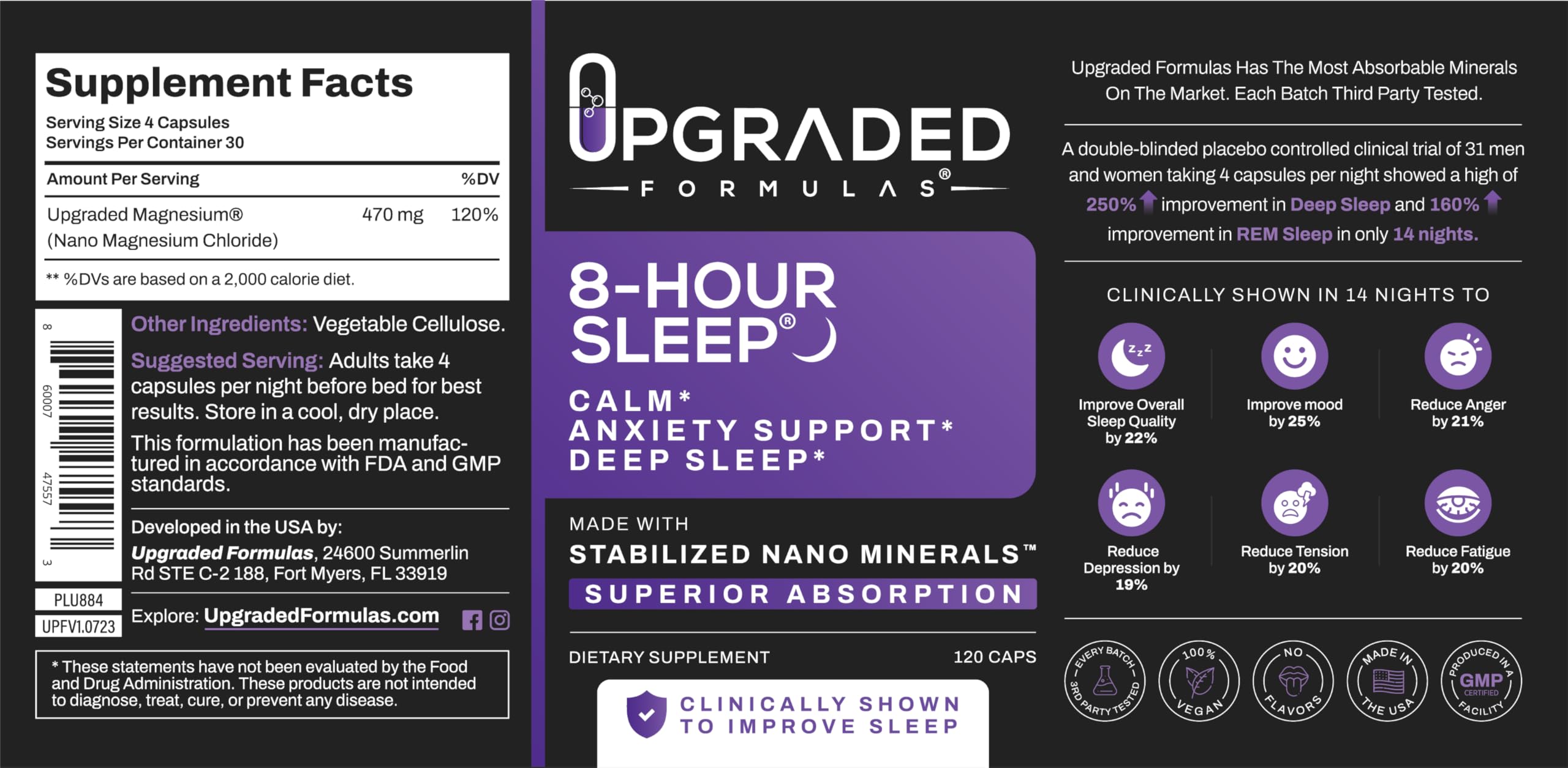 Upgraded Formulas 8-Hour Sleep box beside notebook supports daily routine tracking.