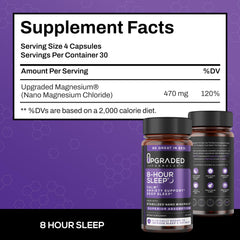 Upgraded Formulas 8-Hour Sleep capsules in hand for simple, stress-free nightly dosing.