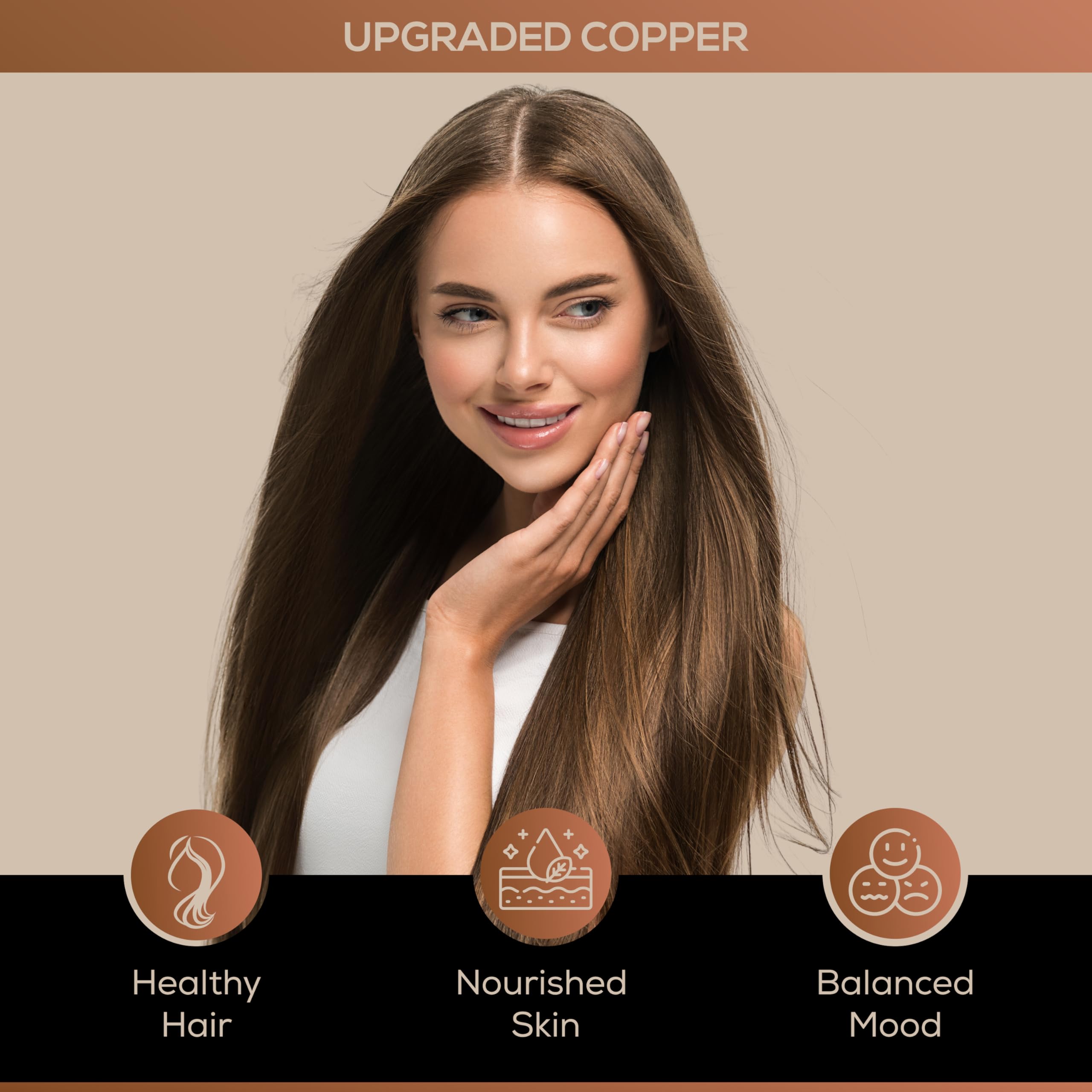 Upgraded Formulas Copper liquid pour highlights precise serving guidance.
