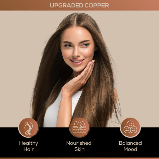 Upgraded Formulas Copper liquid pour highlights precise serving guidance.