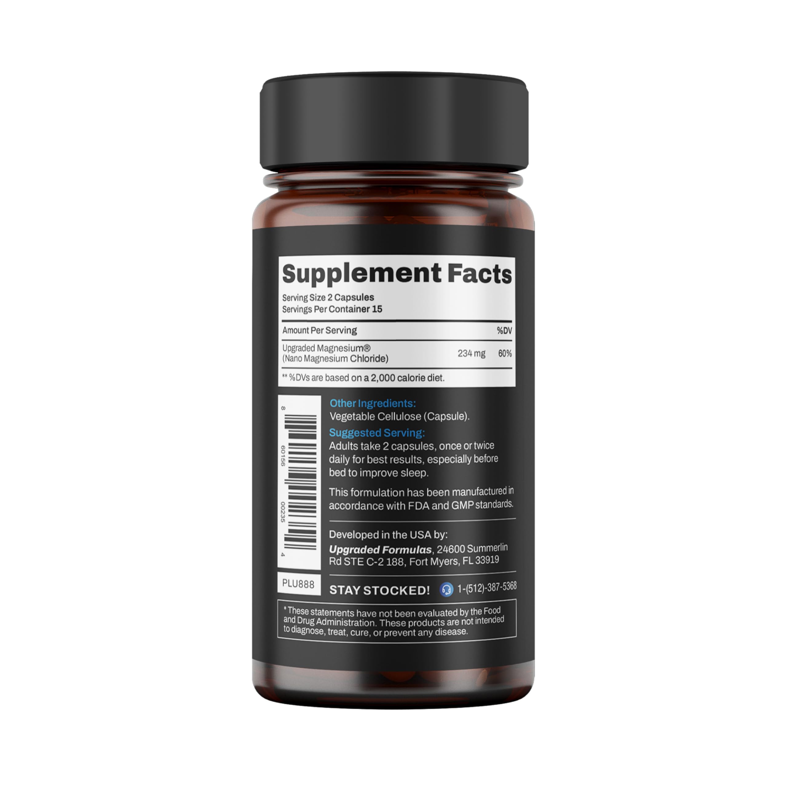 Upgraded Formulas Nano Magnesium Supplement bottle on shelf signals premium sleep aid.
