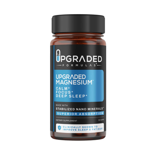 Upgraded Formulas Nano Magnesium Supplement bottle promotes calming nights and sleep routines.