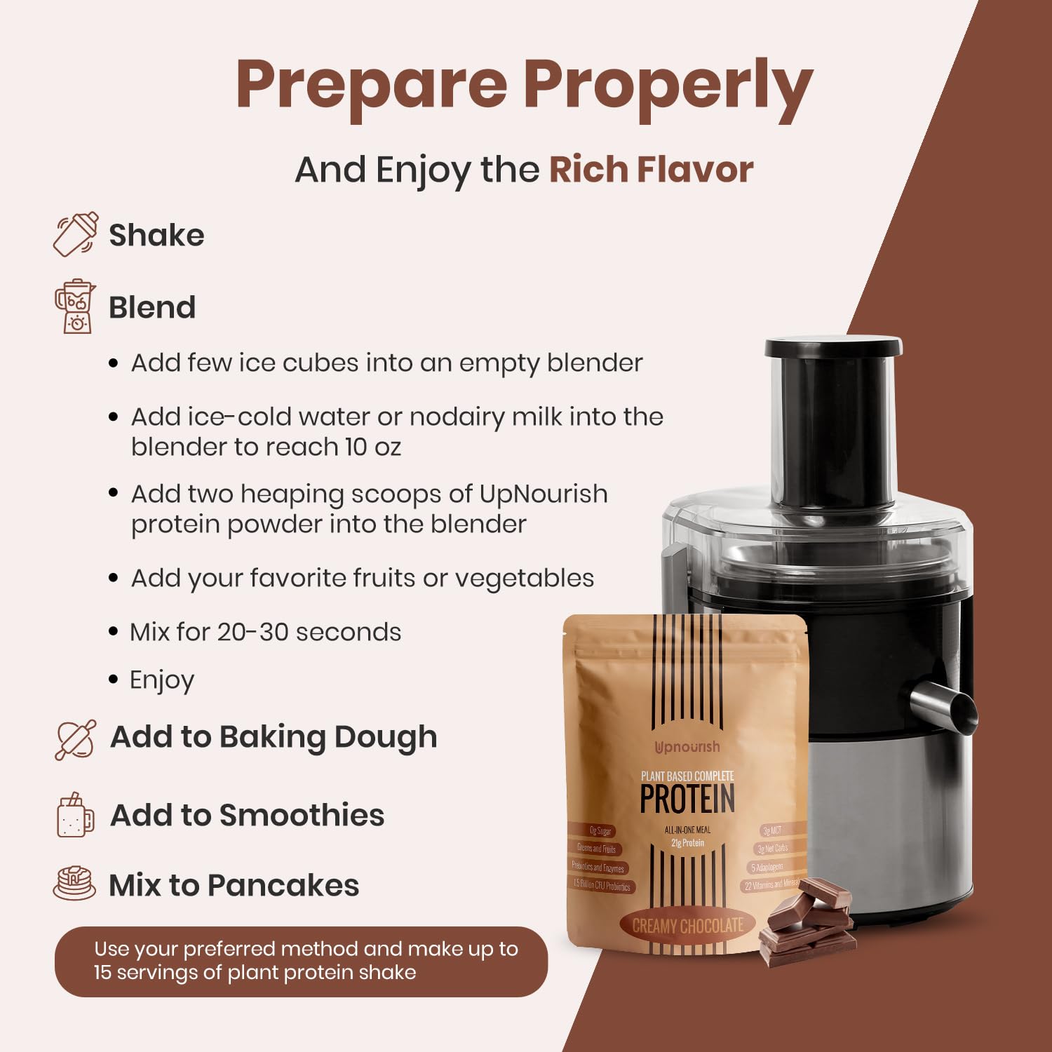 UpNourish label highlighting 54 nutrients from a superfoods blend