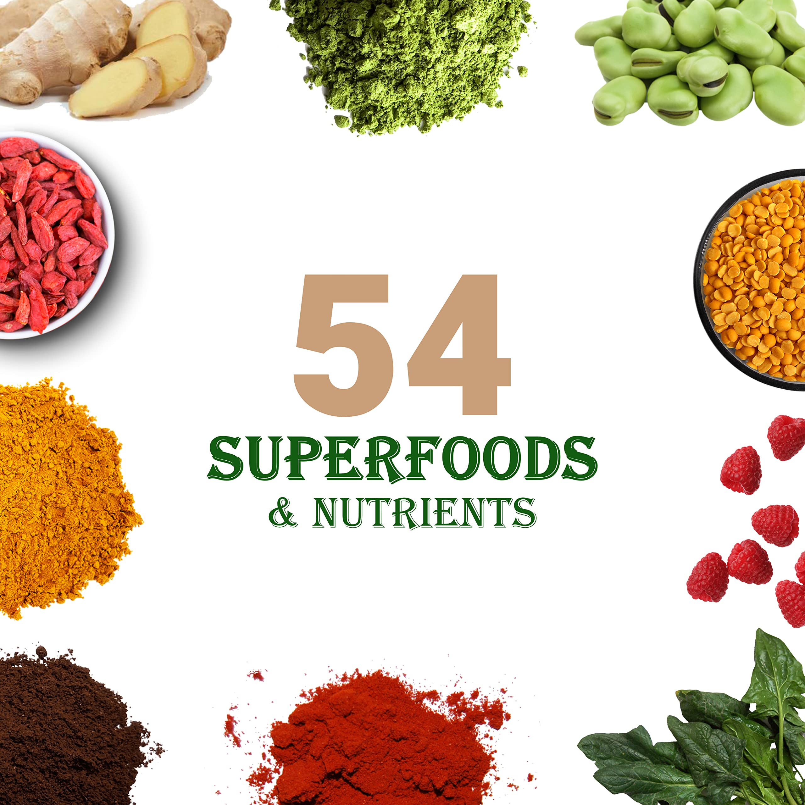 UpNourish 54 superfoods ingredients highlight greens and berries.