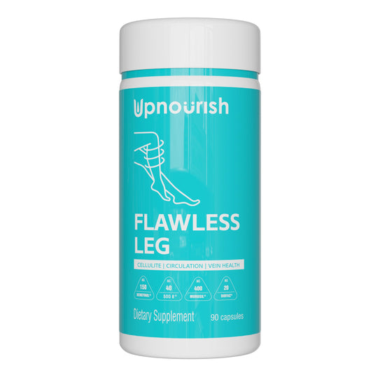 UpNourish cellulite and vein health bottle with capsules for leg wellness.