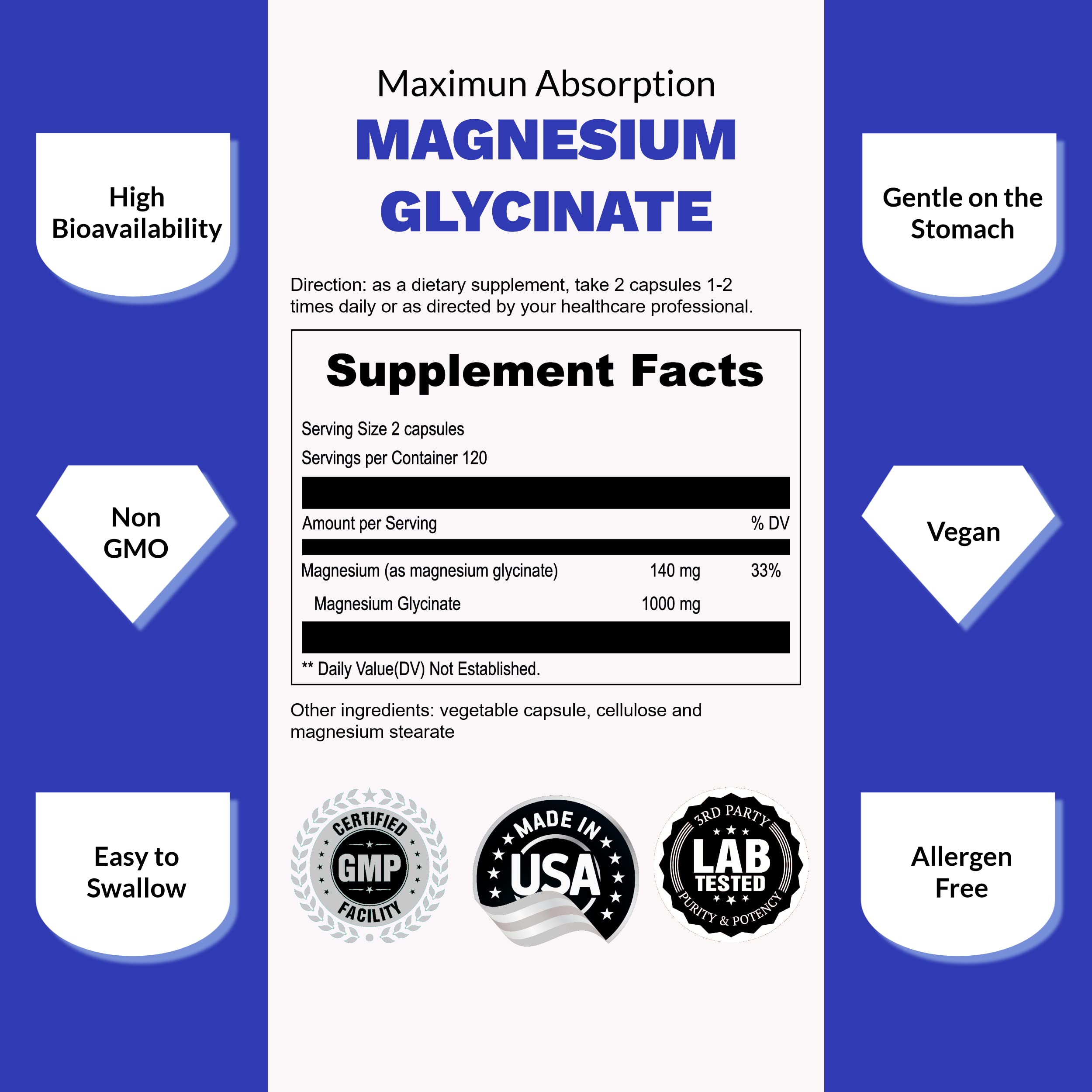 UpNourish chelated magnesium glycinate capsules in hand for easy daily supplementation.