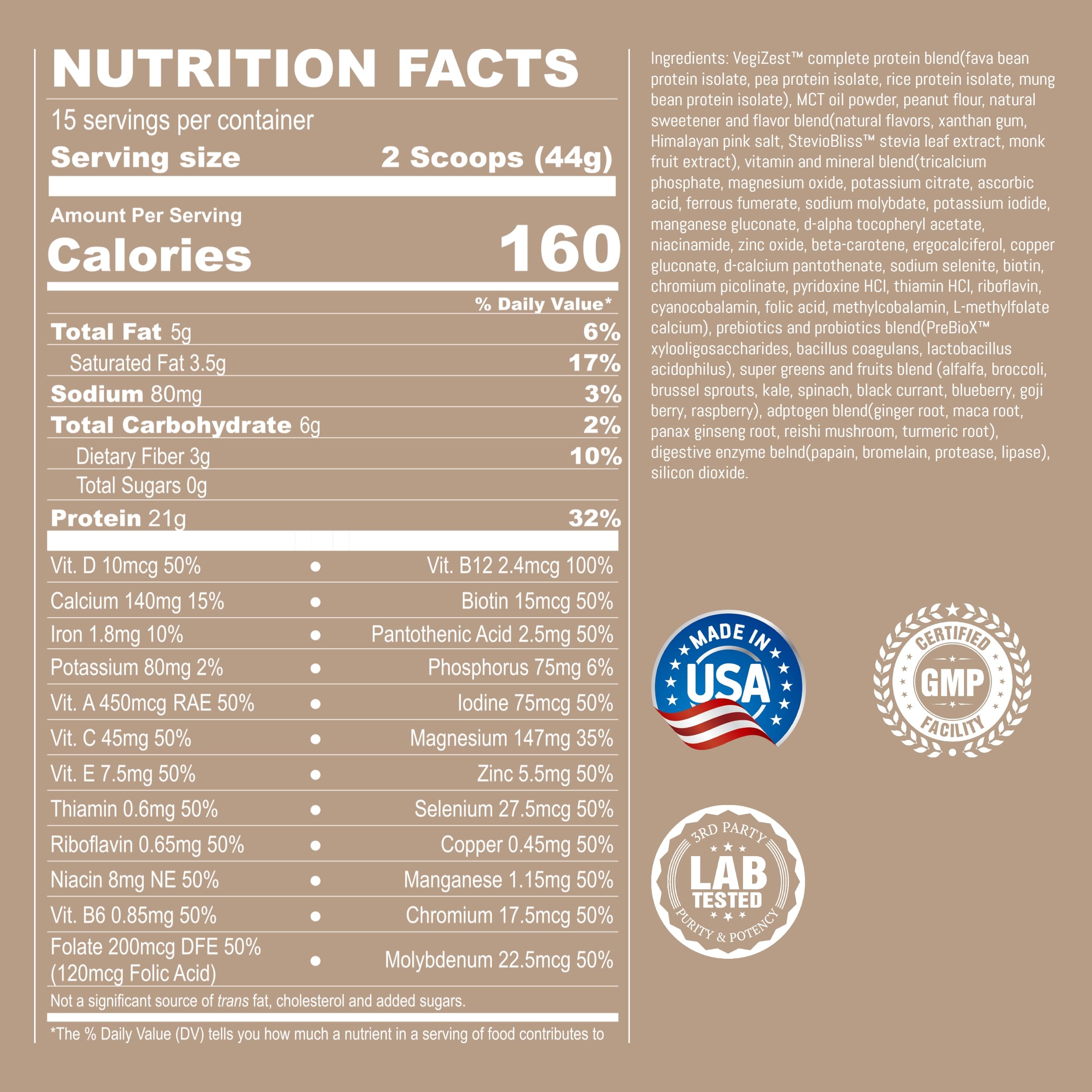 Keto-friendly, low-carb label beside UpNourish vegan protein powder