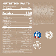 Keto-friendly, low-carb label beside UpNourish vegan protein powder
