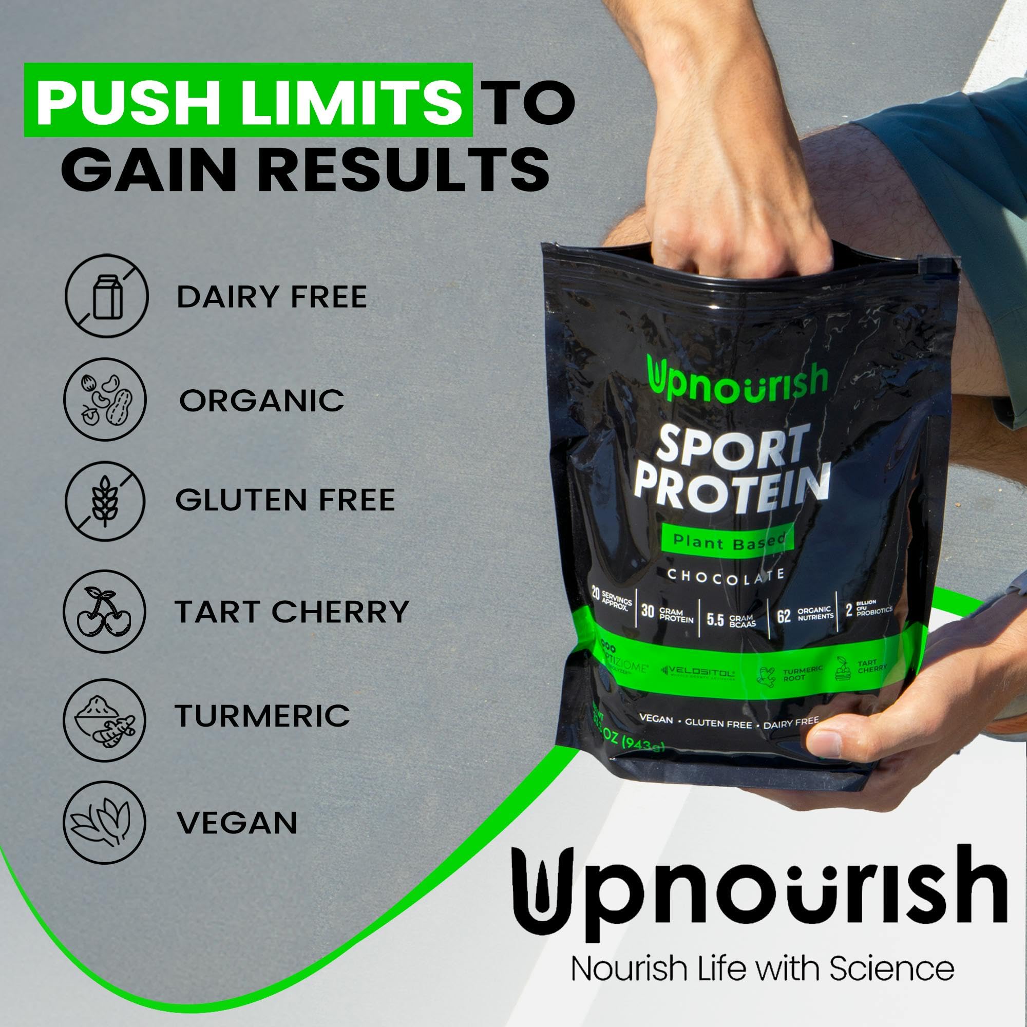 UpNourish organic greens and fruits banner emphasizes plant nutrition