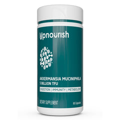 UpNourish Probiotics bottle front highlights GLP-1 support benefits