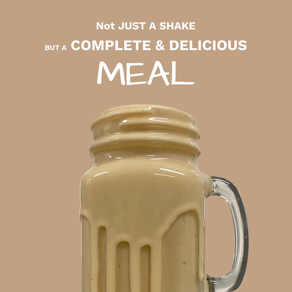 UpNourish protein powder scoop beside glass illustrates quick protein intake.